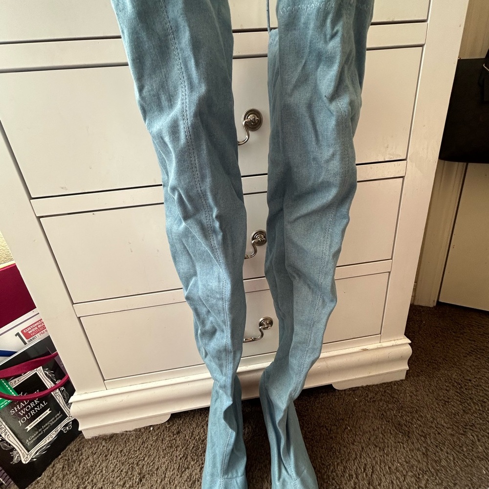 Fashion Nova Light Blue Over-the-Knee Boots